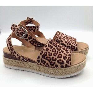 Soda Y2K Platform Sandals 10M Leopard Espadrille Shoes Ankle Strap Chunky Boho